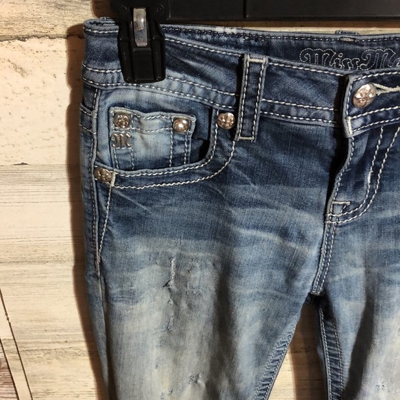 Miss me jeans standard boot cut size 25 white wash color distressed western jean - Picture 6 of 8